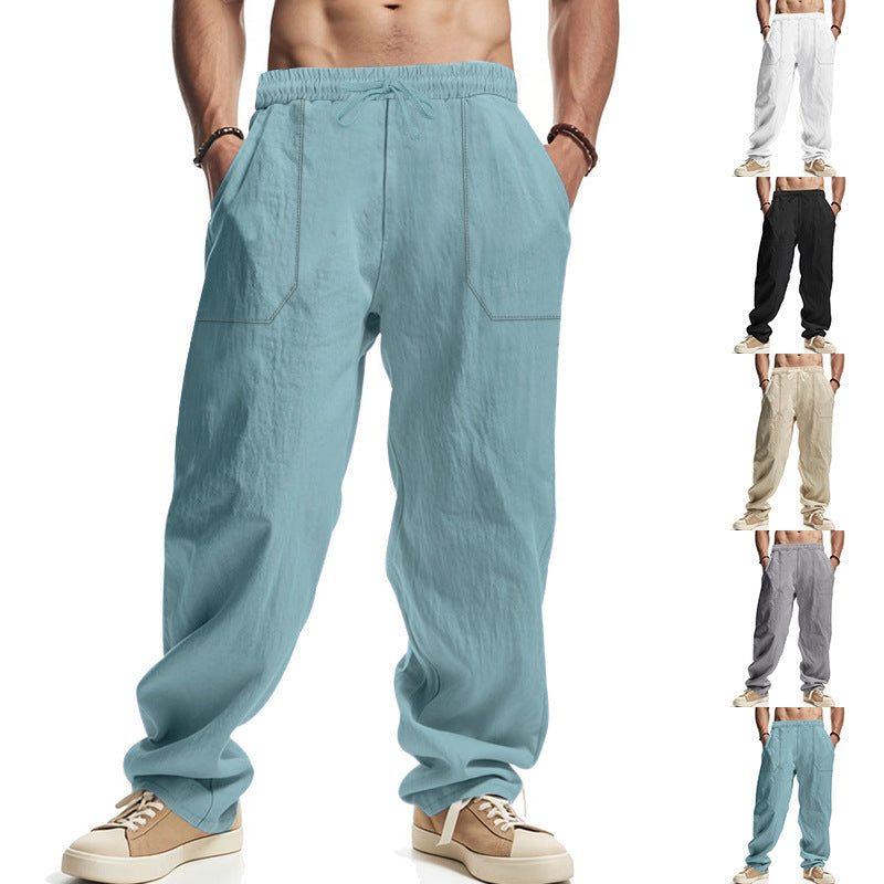 Herren nan lockere Leinenmix-Hose mit elastischem Tunnelzug, aufgesetzten Fronttaschen und geradem Bein Shop Nory