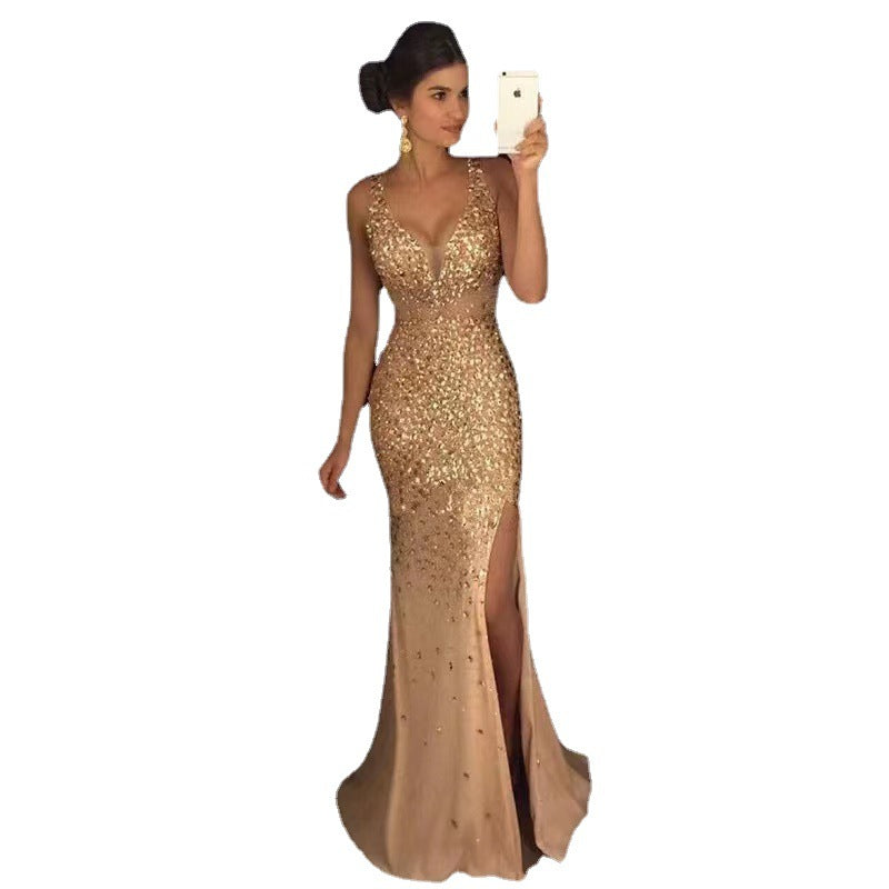 Damen Glamouröses Abendkleid mit glitzernden Pailletten und tiefem Schlitz