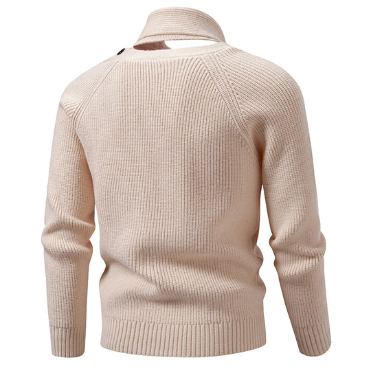 Herren Strickpullover mit integriertem Schlauchkragen-Schal und Knopfdetail Shop Nory