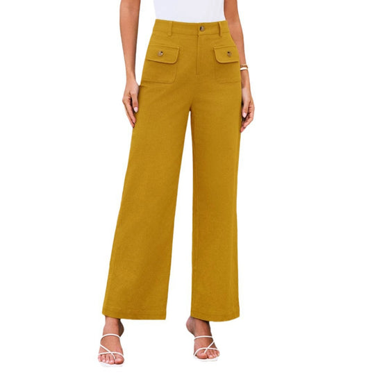 Hochtaillierte Damen-Trousers mit weitem Bein und Knopfklappen-Pattentaschen Shop Nory