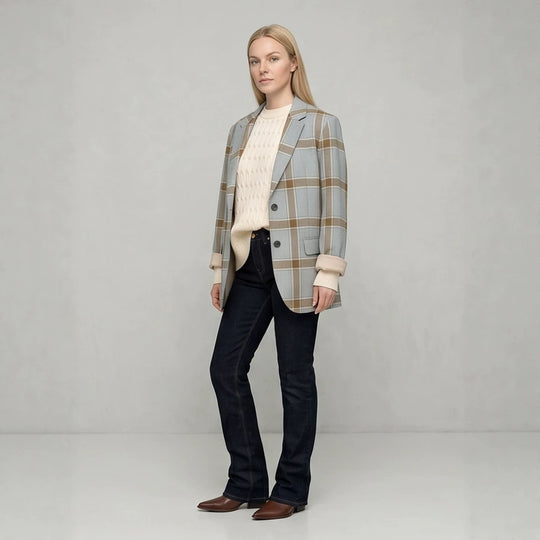 Damen Oversize-Karoblazer im Glencheck mit kastiger Silhouette und fallendem Revers Shop Nory