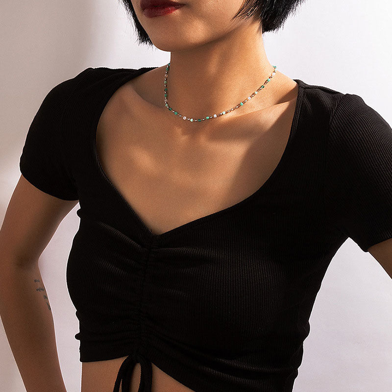 Damen zarte Kette mit bunten Kristallperlen Shop Nory