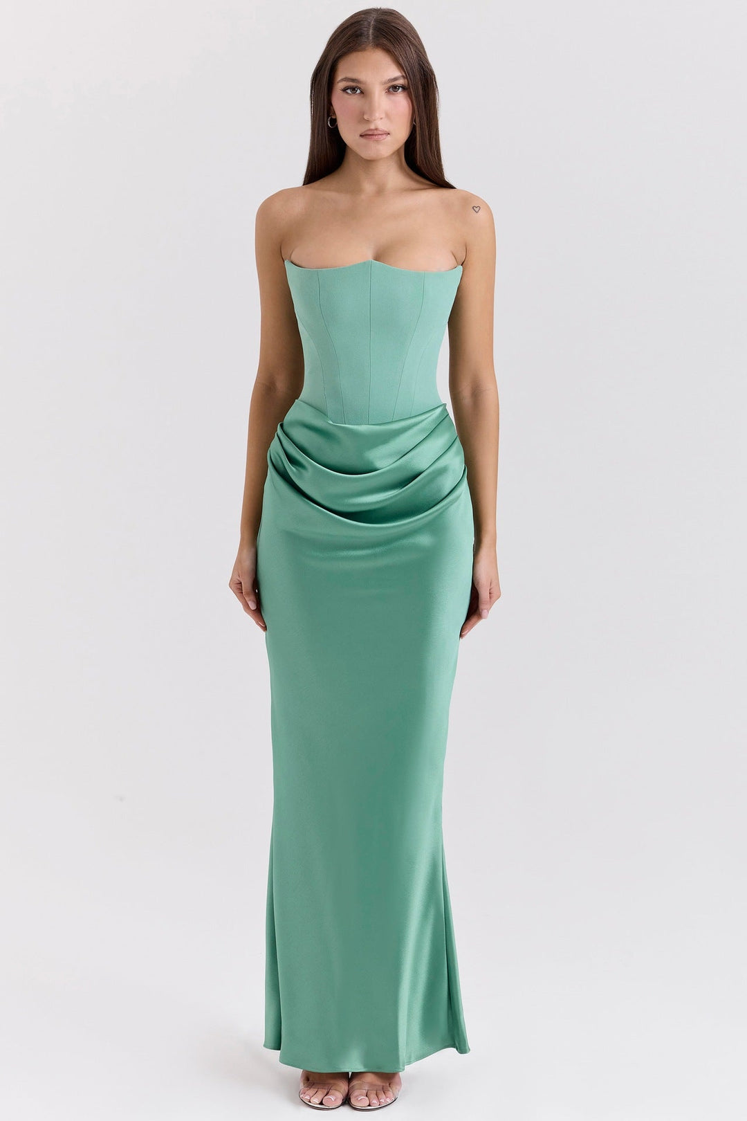 Damen Elegantes Abendkleid mit Herz-Ausschnitt und schimmerndem Oberteil Shopnory