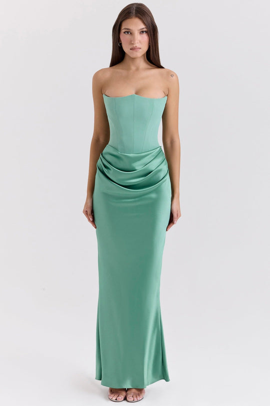 Damen Elegantes Abendkleid mit Herz-Ausschnitt und schimmerndem Oberteil Shopnory