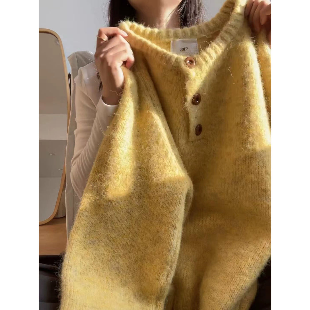 Damen Kuscheliger Strickpullover mit Knopfleiste Shop Nory