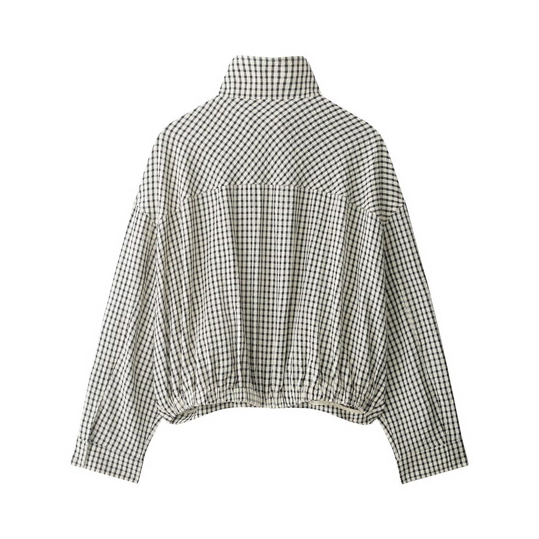 Damen Karierter Cropped-Boxy-Blouson mit Stehkragen und Eingrifftaschen Shop Nory