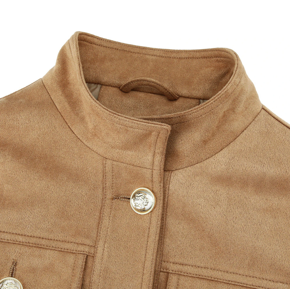 Damen Kurzjacke aus Wildlederoptik mit Stehkragen und aufgesetzten Pattentaschen Shop Nory