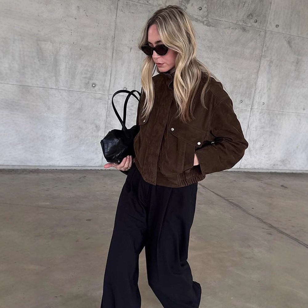 Damen Kurzjacke aus Veloursleder mit aufgesetzten Pattentaschen Shop Nory