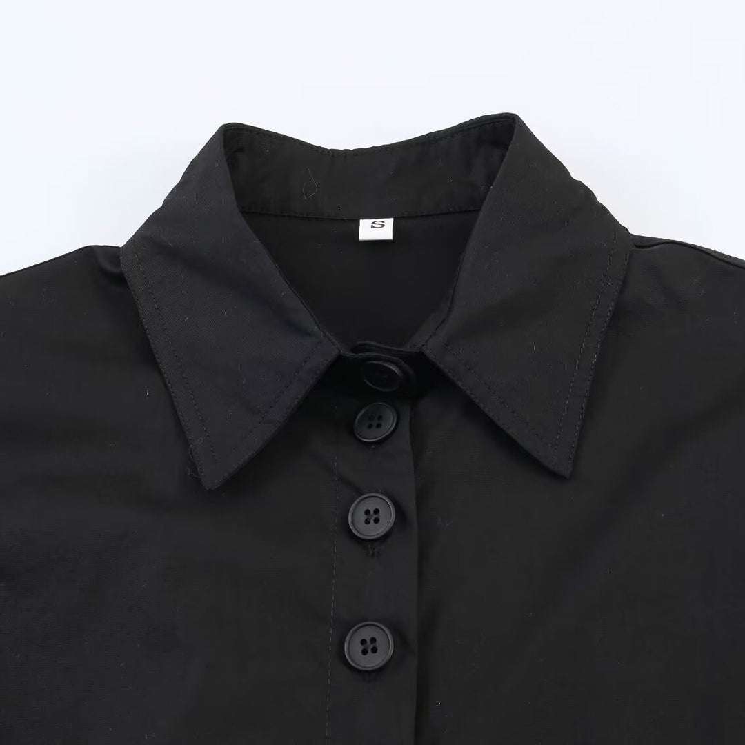 Damen gekürzte Blusenjacke mit durchgehender Knopfleiste und Hemdkragen Shop Nory