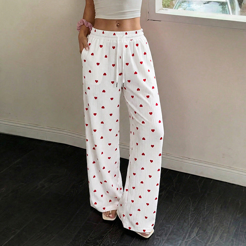 Damen Lässige Weite Hose mit Herzmuster Shop Nory