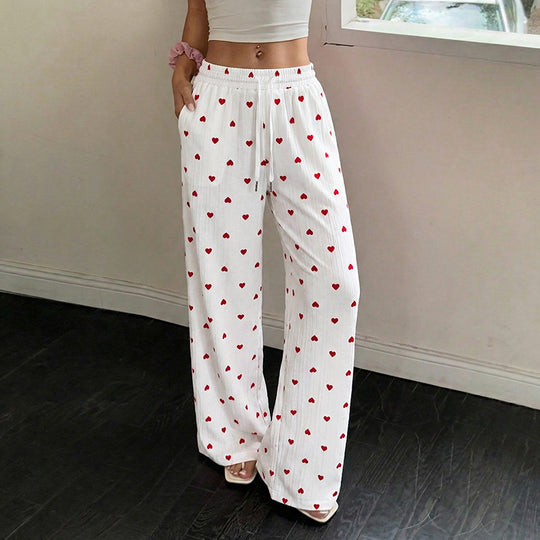 Damen Lässige Weite Hose mit Herzmuster Shop Nory