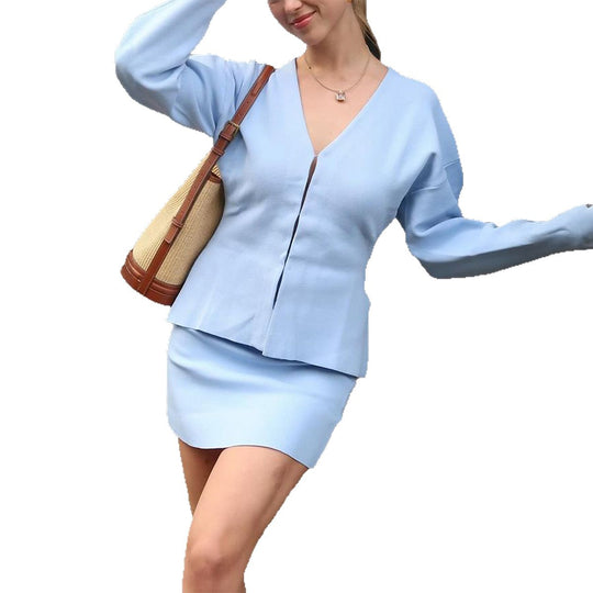 Damen nan taillierte Strickjacke mit V-Ausschnitt, Puffärmeln und seitlichen Schlitzen Shop Nory