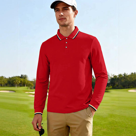 Herren Langärmeliges Performance-Golfpoloshirt mit Kontrastkragen Shop Nory