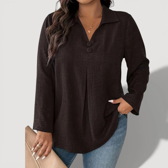 Damen Eleganter Langarmshirt mit Knopfdetails