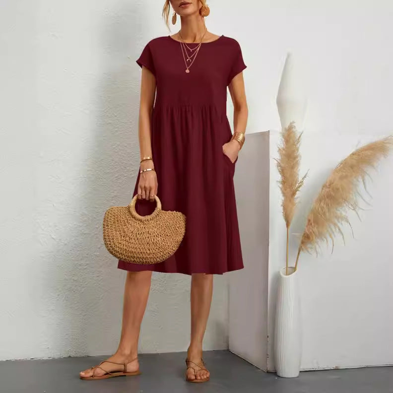 Damen Freizeitleinenkleid mit leichtem Schnitt und Taschen