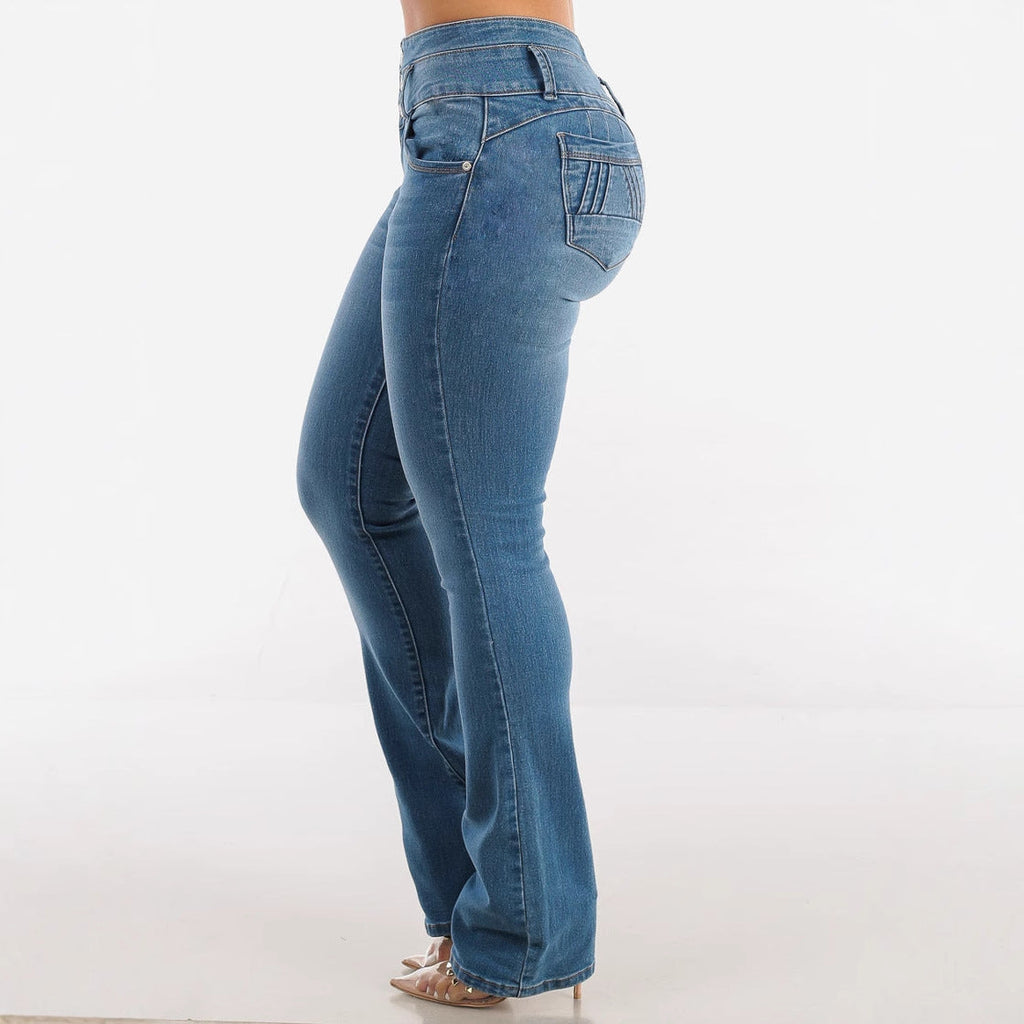 Damen Bootcut Jeans mit hohem Bund und konturierender Passform
