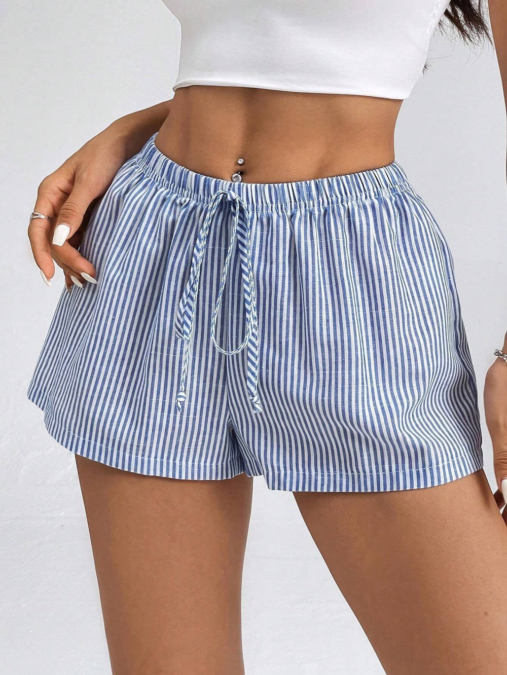 Damen gestreifte Freizeithose mit verstellbarem Kordelzug