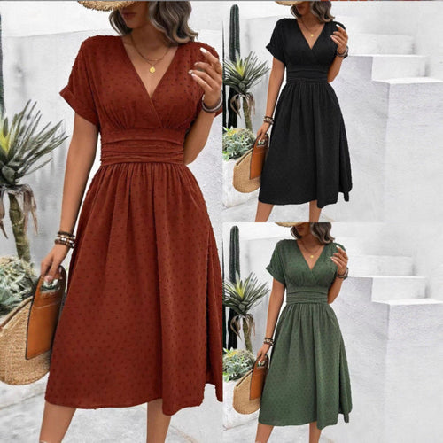 Damen Midikleid mit V-Ausschnitt und Taillenakzent