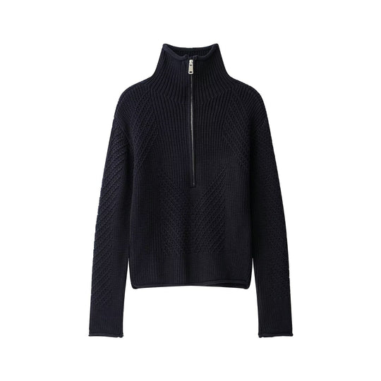 Damen Grobstrick-Pullover mit halbem Reißverschluss und hohem Stehkragen Shop Nory