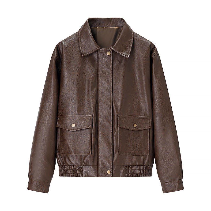 Damen Oversized-Kunstlederblouson mit Hemdkragen, aufgesetzten Pattentaschen und verdeckter Reißverschlussleiste Shop Nory