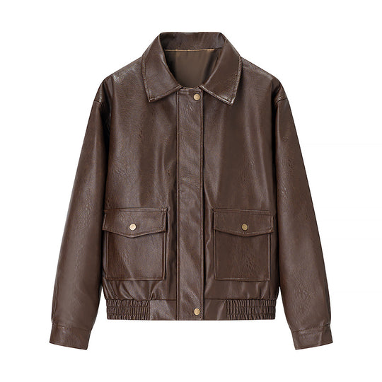 Damen Oversized-Kunstlederblouson mit Hemdkragen, aufgesetzten Pattentaschen und verdeckter Reißverschlussleiste Shop Nory