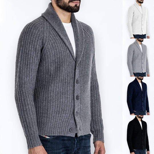 Herren Rippstrick-Cardigan mit Schalkragen und durchgehender Knopfleiste Shop Nory