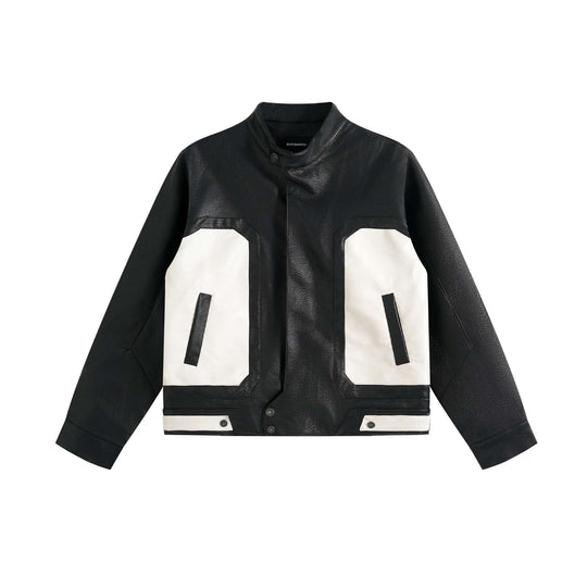Unisex Boxy-Colorblock-Bomberjacke aus Lederoptik mit hohem Stehkragen Shop Nory