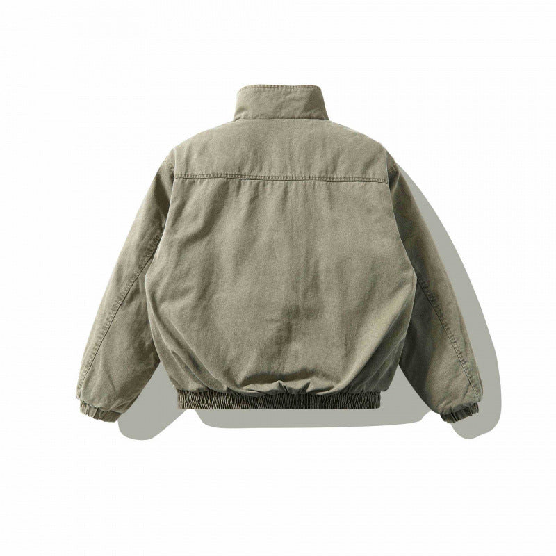Unisex Weitgeschnittene Canvas-Utility-Jacke mit Stehkragen, Pattentaschen und elastischem Saum Shop Nory
