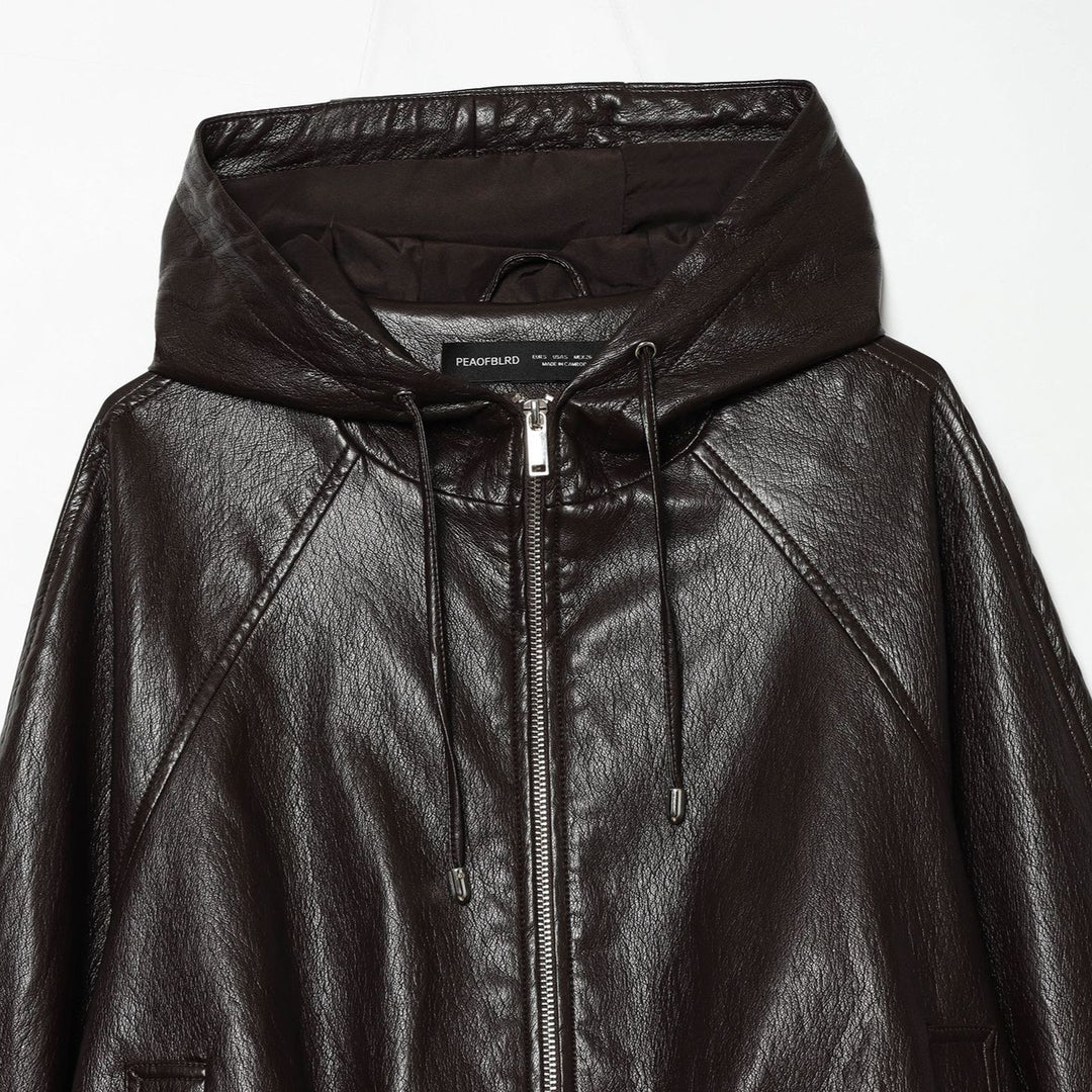 Damen Kurze Kapuzen-Lederoptik-Bomberjacke mit Tunnelzugsaum Shop Nory