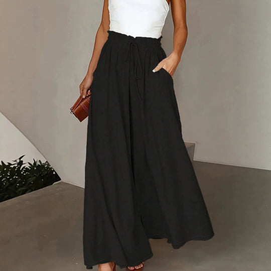 Damen nan fließende Palazzo-Hose mit Paperbag-Taille und tiefen Eingrifftaschen Shop Nory