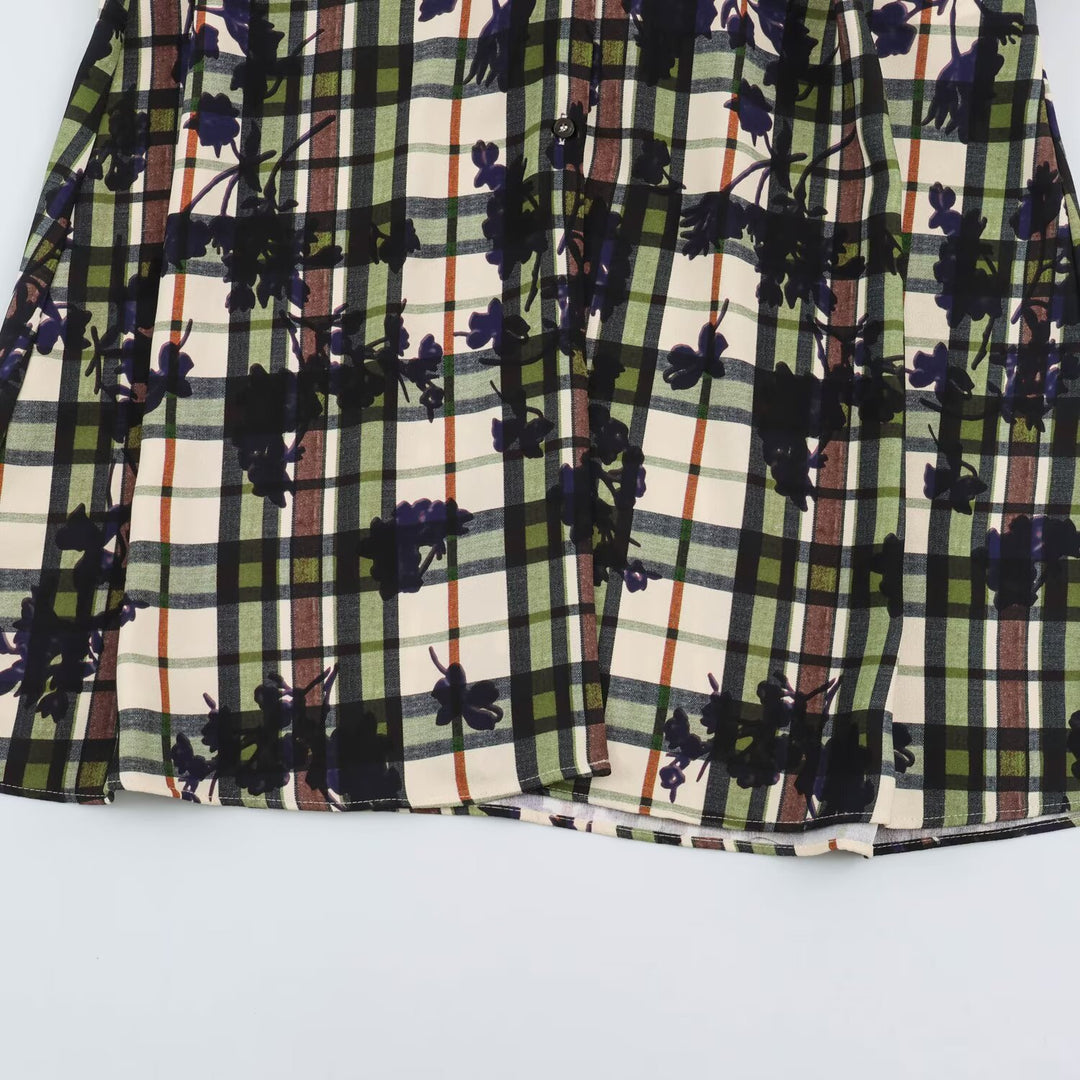 Damen Hemdblusenkleid mit Karomuster und Blumenprint samt taillierendem Gürtel Shop Nory
