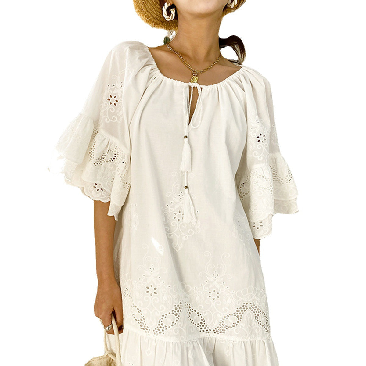 Damen Luftiges Sommerkleid mit Spitzenverzierungen