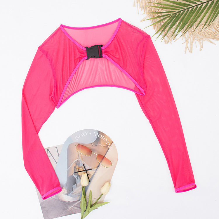 Damen Modischer Mesh-Oberteil mit langer Arm
