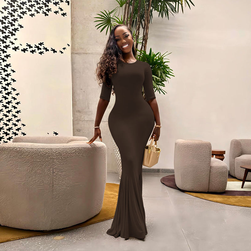 Damen figurbetontes Maxikleid mit Trompetensaum und Dreiviertelärmeln Shop Nory