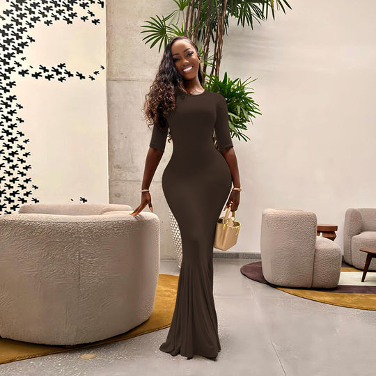 Damen figurbetontes Maxikleid mit Trompetensaum und Dreiviertelärmeln Shop Nory