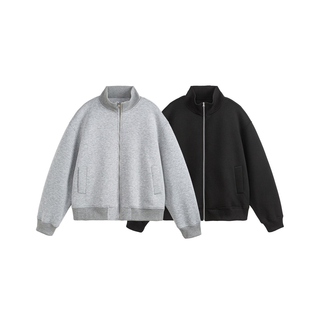 Unisex Boxy-Reißverschluss-Sweatjacke mit Funnelkragen und Rippbündchen Shop Nory
