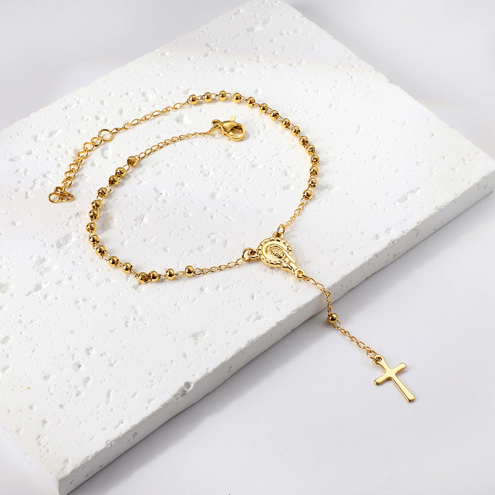 Damen elegante Halskette mit Kreuzanhänger und feinen Perlenakzenten Shop Nory