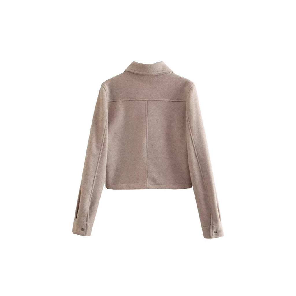 Damen kurze Wolljacke im klassischen Stil mit aufgesetzten Taschen