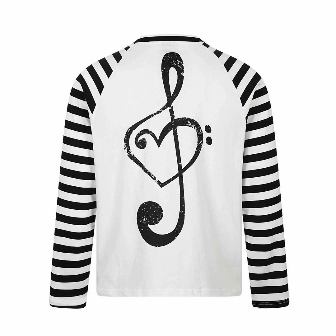 Unisex Langärmliges Raglan-Longsleeve mit Musik‑Print und gestreiften Ärmeln Shop Nory