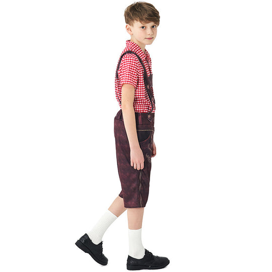 Damen nan traditionelle Trachtenlederhose mit verstellbaren Trägern und kariertem Blusen-Set Shop Nory