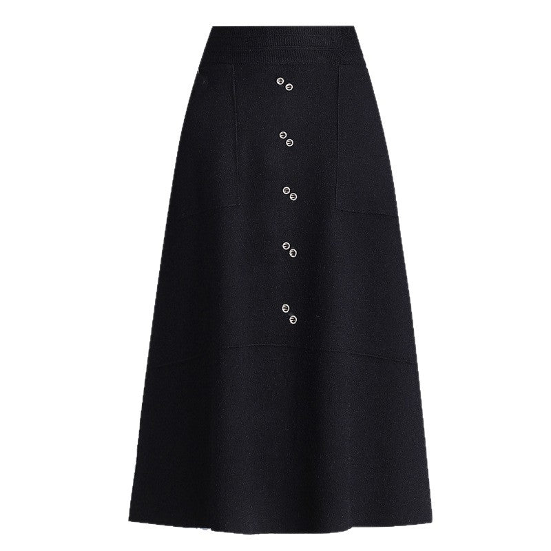 Damen Knielanger Rock mit praktischen Taschen und Knopfdetails Shop Nory