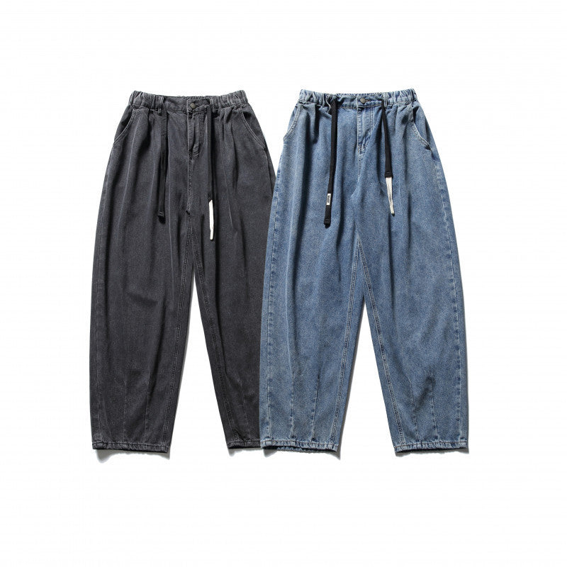 Unisex Weite Baggy-Jeans mit elastischem Bund, Tunnelzug und aufgesetzten Gesäßtaschen Shop Nory