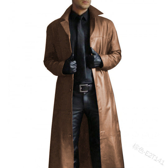 Herren Langer Vegan-Leder Trenchcoat