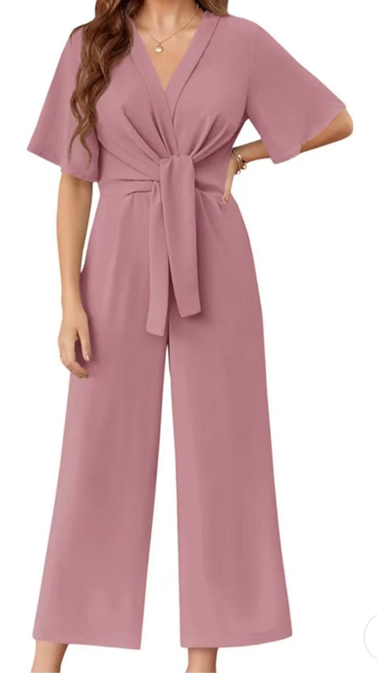 Damen Jumpsuit mit Taillenknoten und weitem Bein