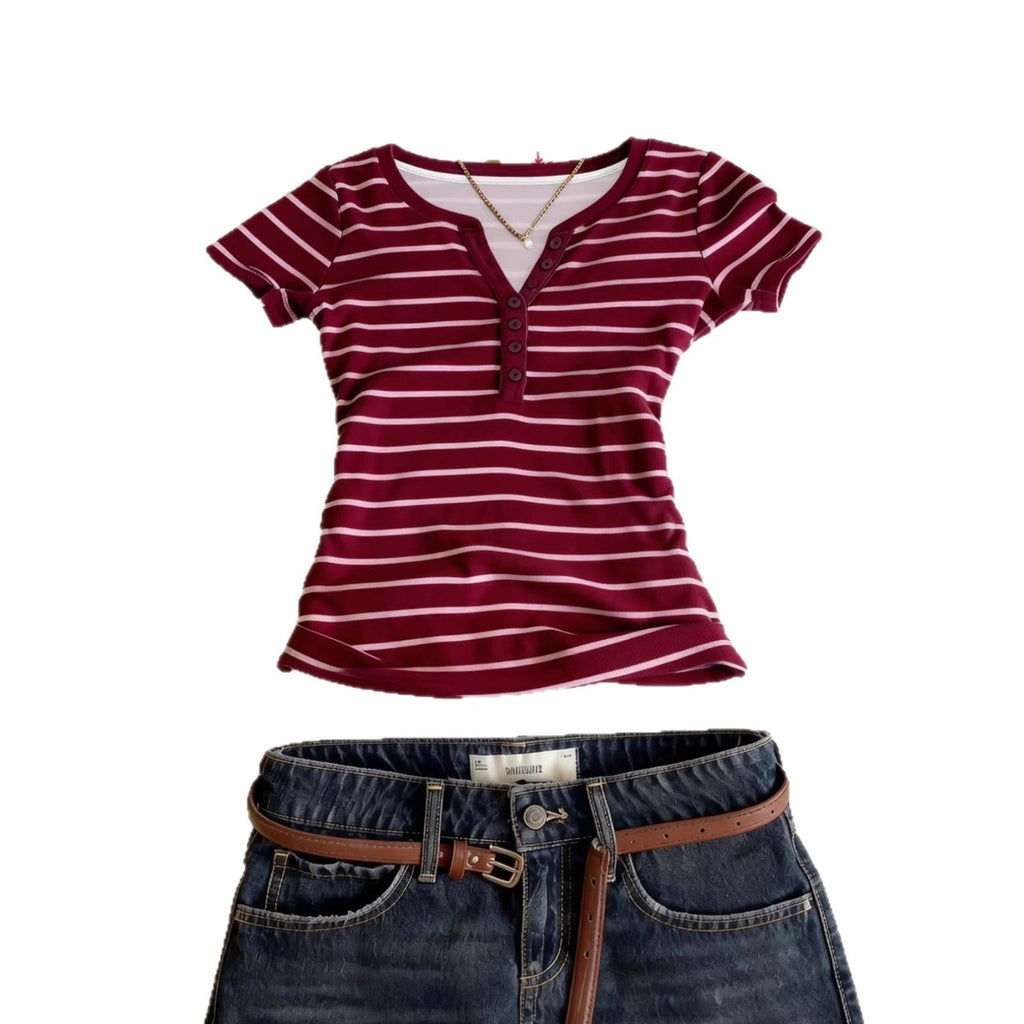 Damen Kurzarmshirt mit Knopfleiste