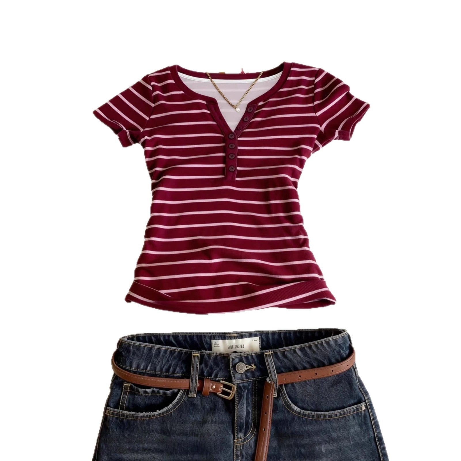 Damen Kurzarmshirt mit Knopfleiste