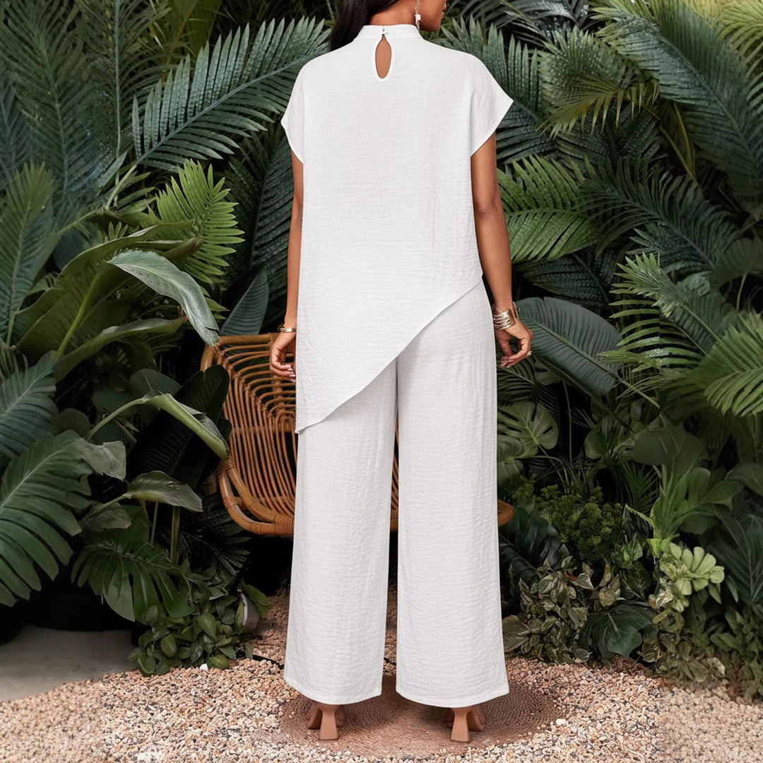 Damen Zweiteiliges Set mit asymmetrischer Tunika und weiten Palazzo-Hosen Shop Nory