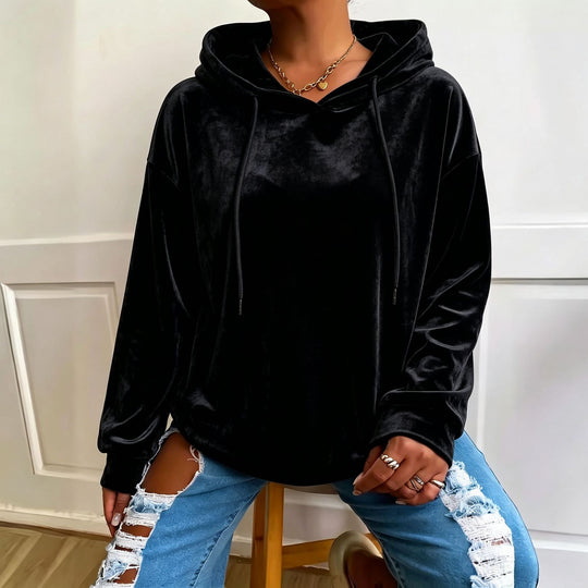 Damen Oversize Samt-Hoodie mit Kordelzug und Drop-Shoulder Shop Nory