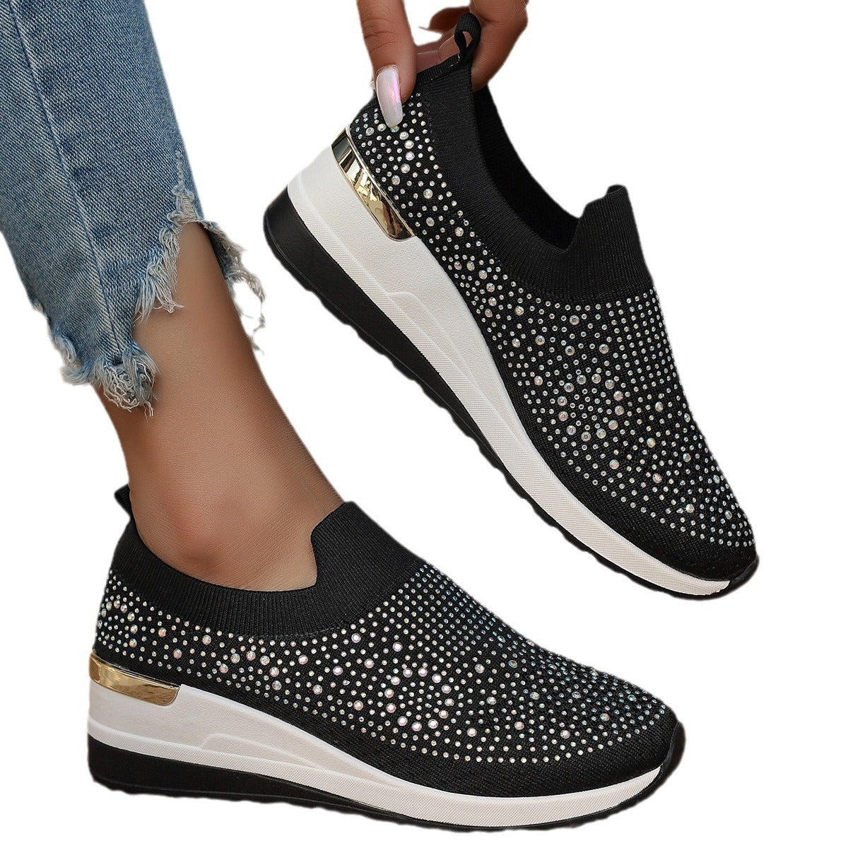 Damen Modische Sneaker mit Strass und Plateau Shopnory