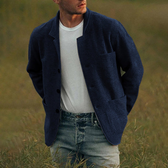 Herren nan ungefütterter Wollmix-Cardigan-Blazer mit aufgesetzten Taschen und schlichter Kantenverarbeitung Shop Nory